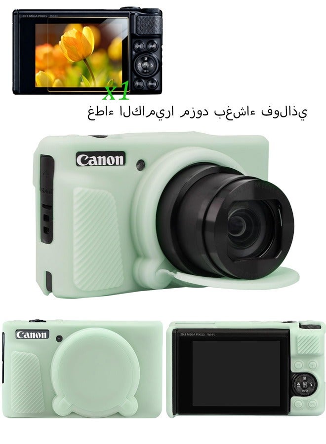 حافظة سيليكون متوافقة مع كاميرا Canon Powershot SX740 SX730 HS الرقمية حافظة مطاطية ناعمة SX740 HS مع غطاء عدسة قابل للإزالة وواقي شاشة من الزجاج المقوى مضاد للانزلاق ومضاد للخدش، لون أخضر هلامي - Image 1